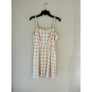 Beige White Gingham Mini Dress M
